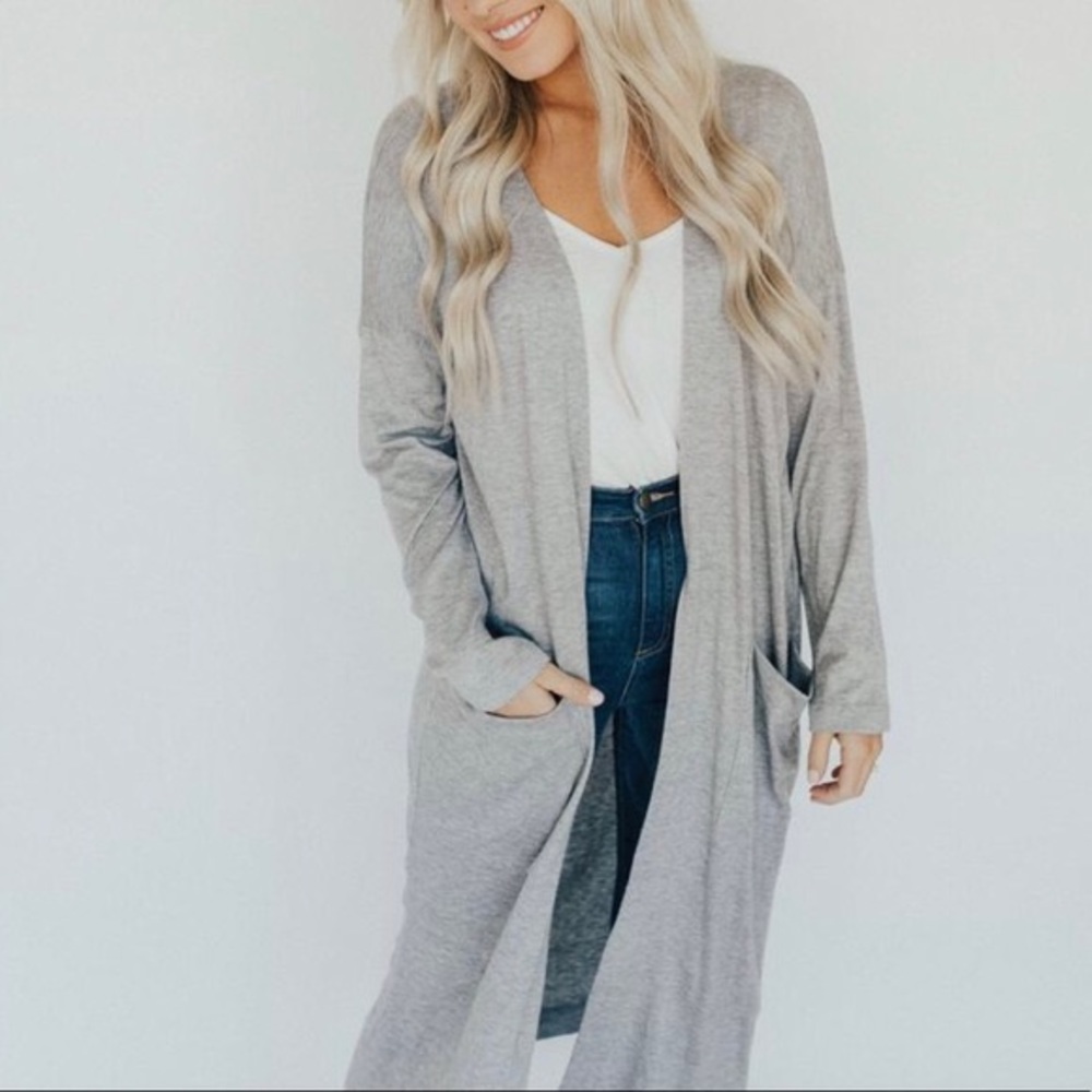 Carly Jean Los Angeles Grey Duster Cardigan